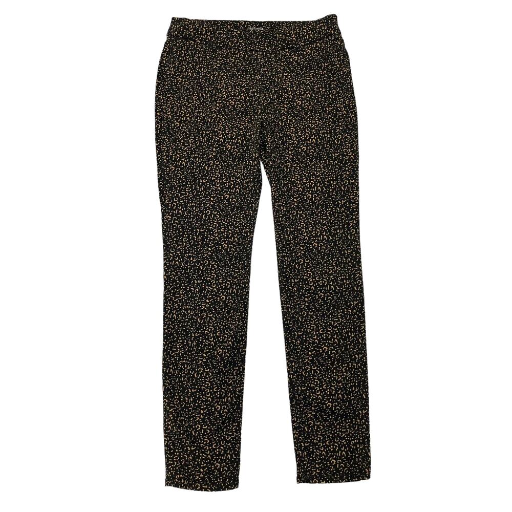 Chico's Black Tan Animal Print Pull On Ankle Jeggings Womens 4